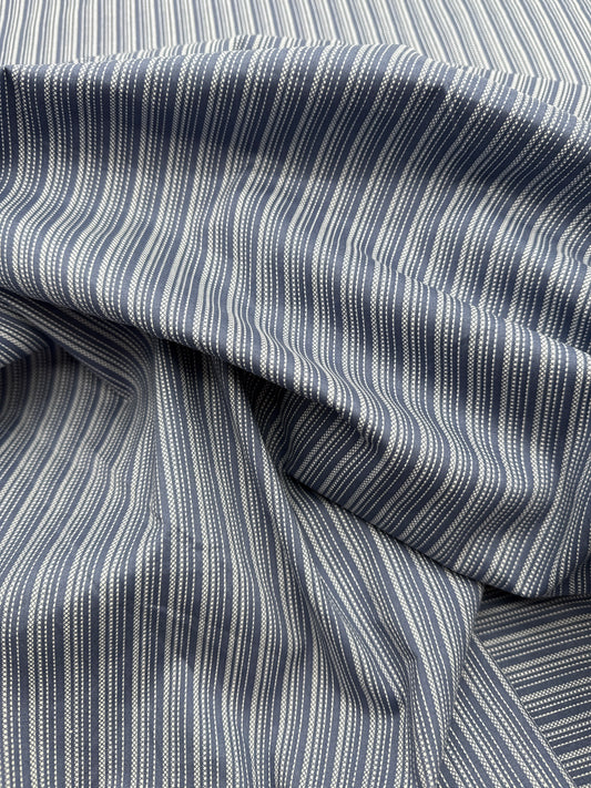 Cotton/Spandex Broadcloth Print, Variegated Stripes - Lake Blue/White