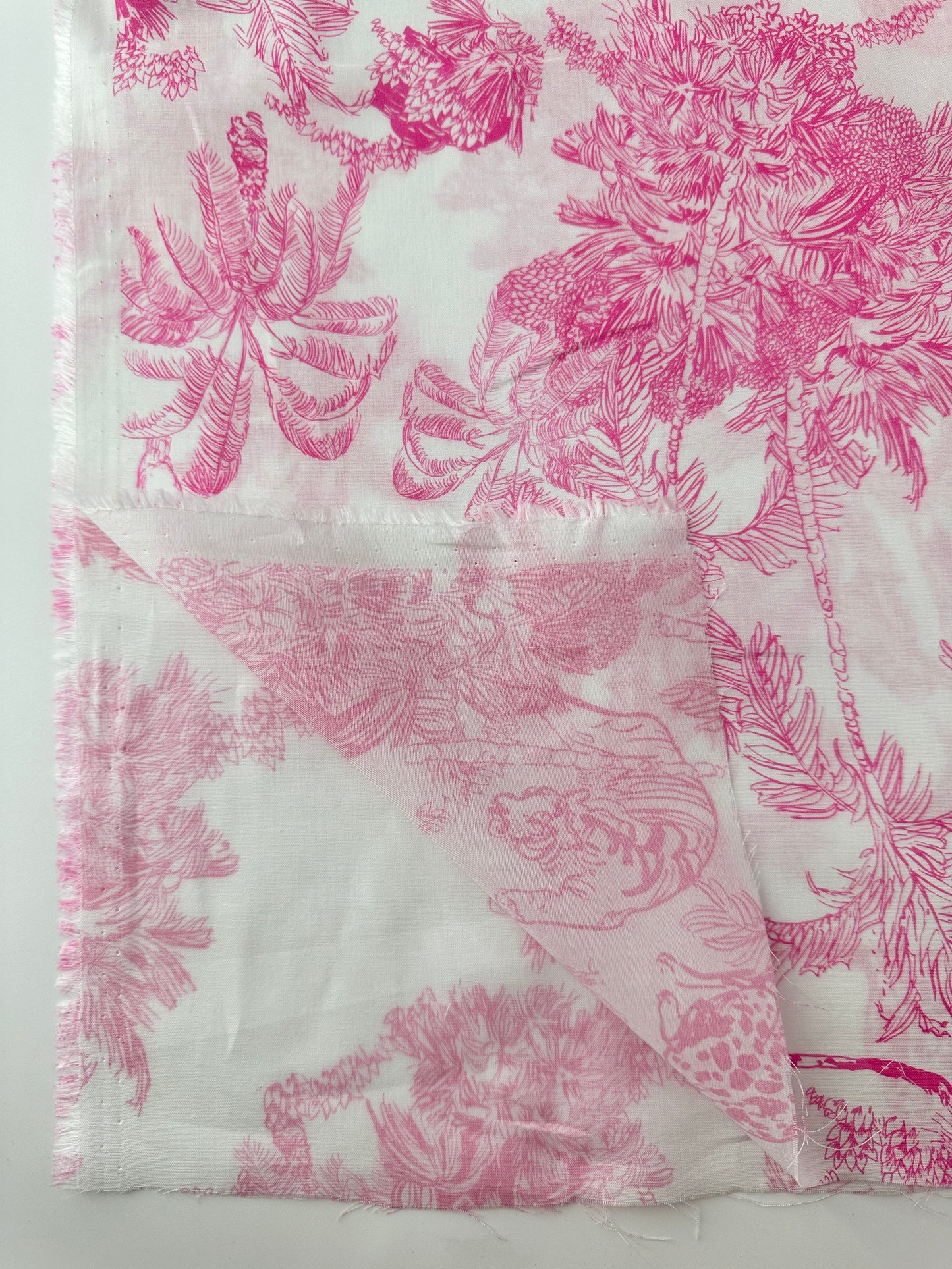 Italian Cotton Lawn, Tropical Toile, White & Bright Pink, 2 oz