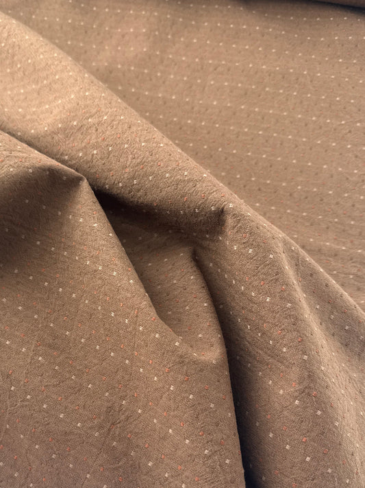 Japanese Cotton Yarn Dye Dobby, Bitter Check - Cocoa Dots