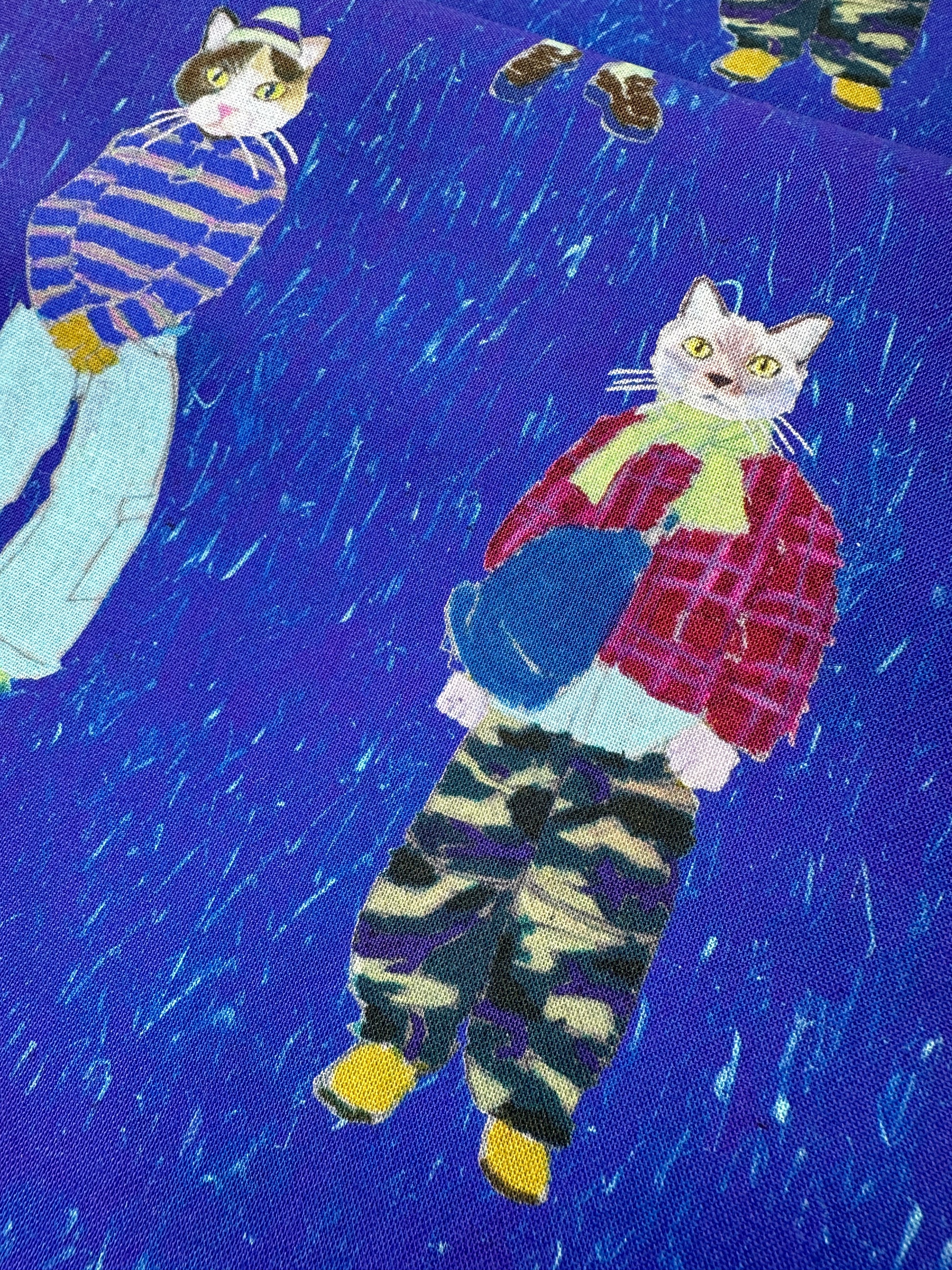 Japanese Cotton, Sheeting, Cats in Cargos – Violet