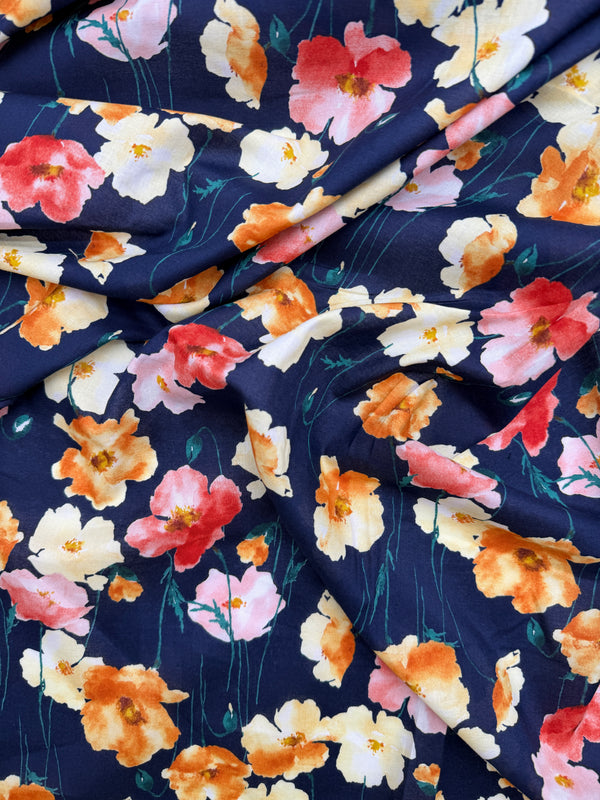 Kokka Cotton Lawn, Bold Poppies - Navy
