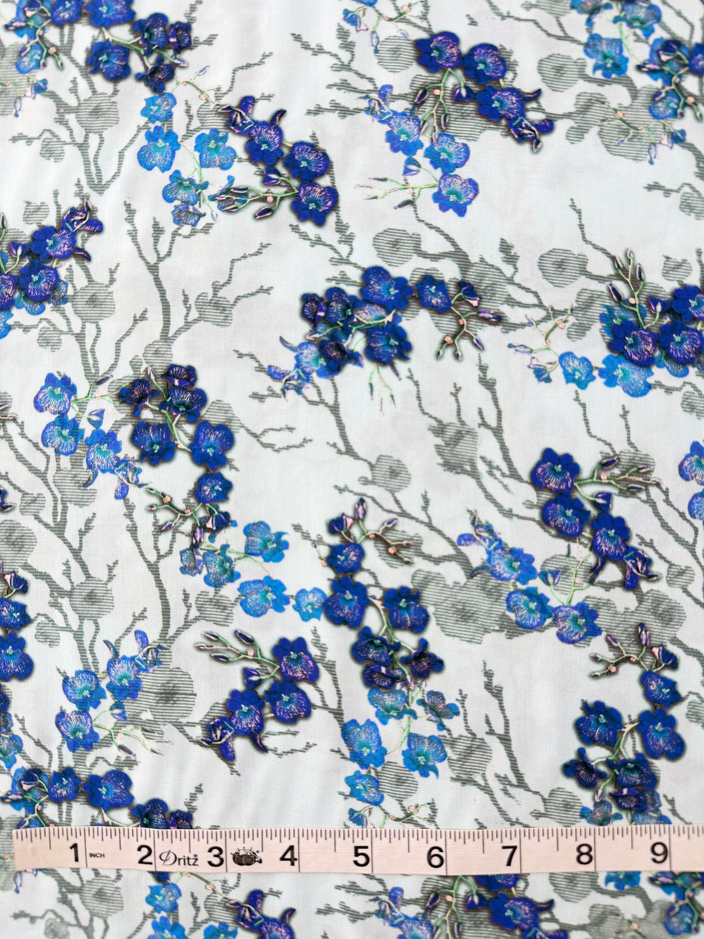 Rayon Lawn, Cherry Blossom Print – Light Blue
