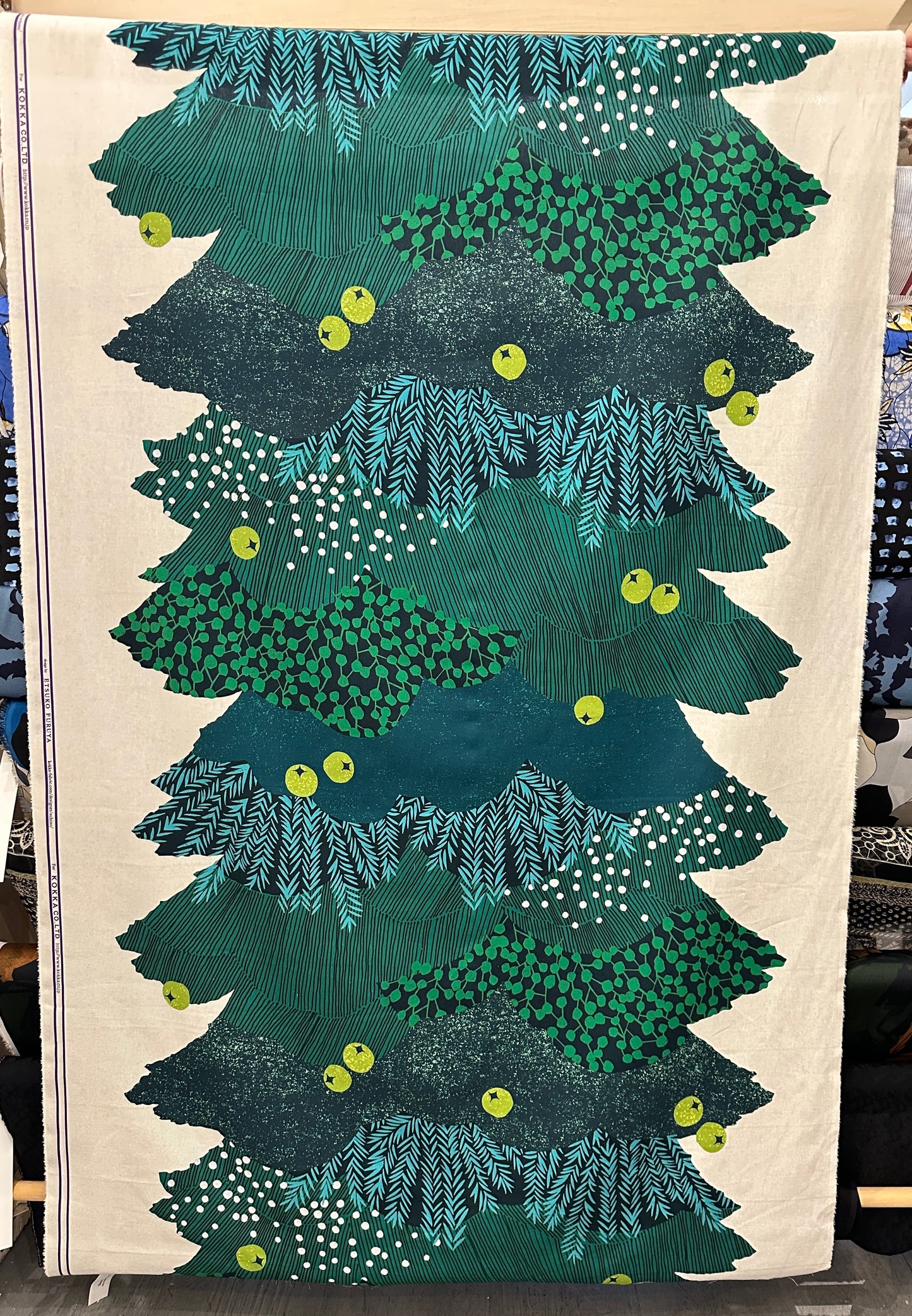 Japanese Cotton Linen Canvas Panel Print, Holiday Trees