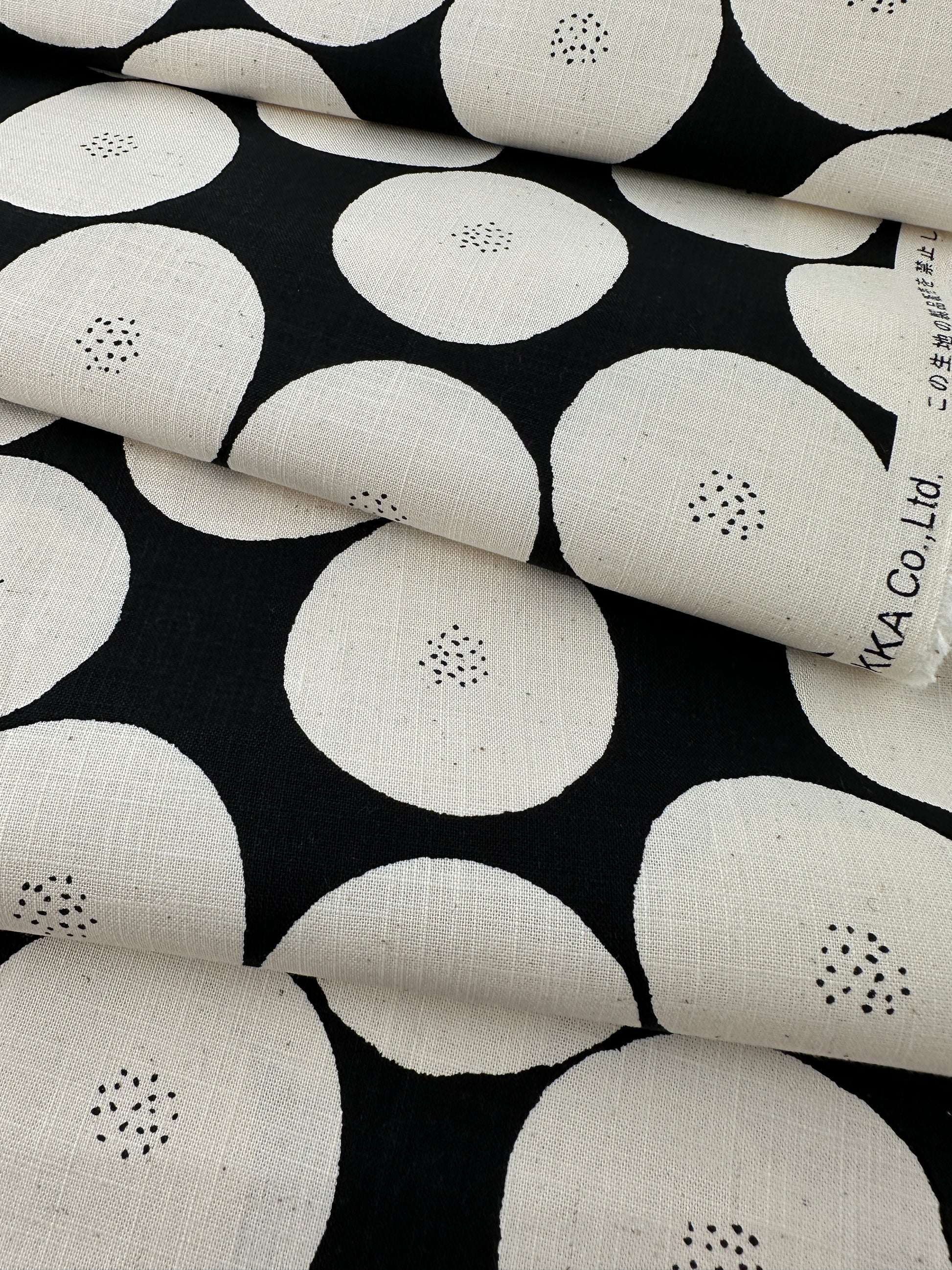 Japanese Cotton Canvas, Muddy Works Dots – Navy/Red