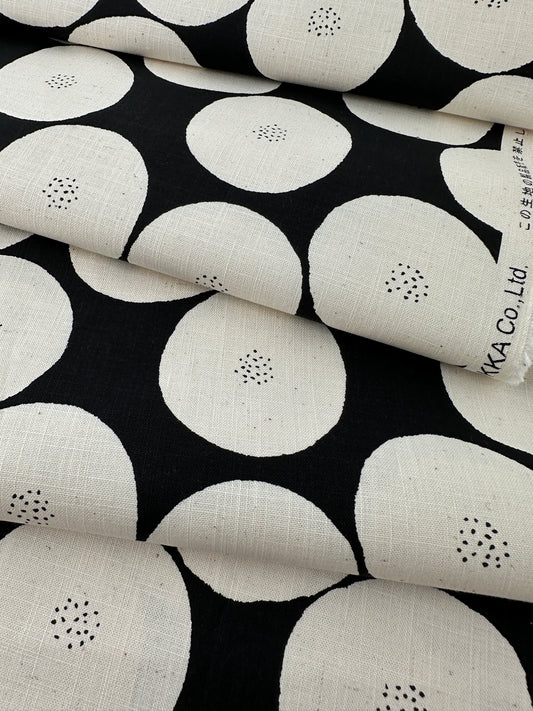 Japanese Cotton Canvas, Muddy Works Dots – Navy/Red