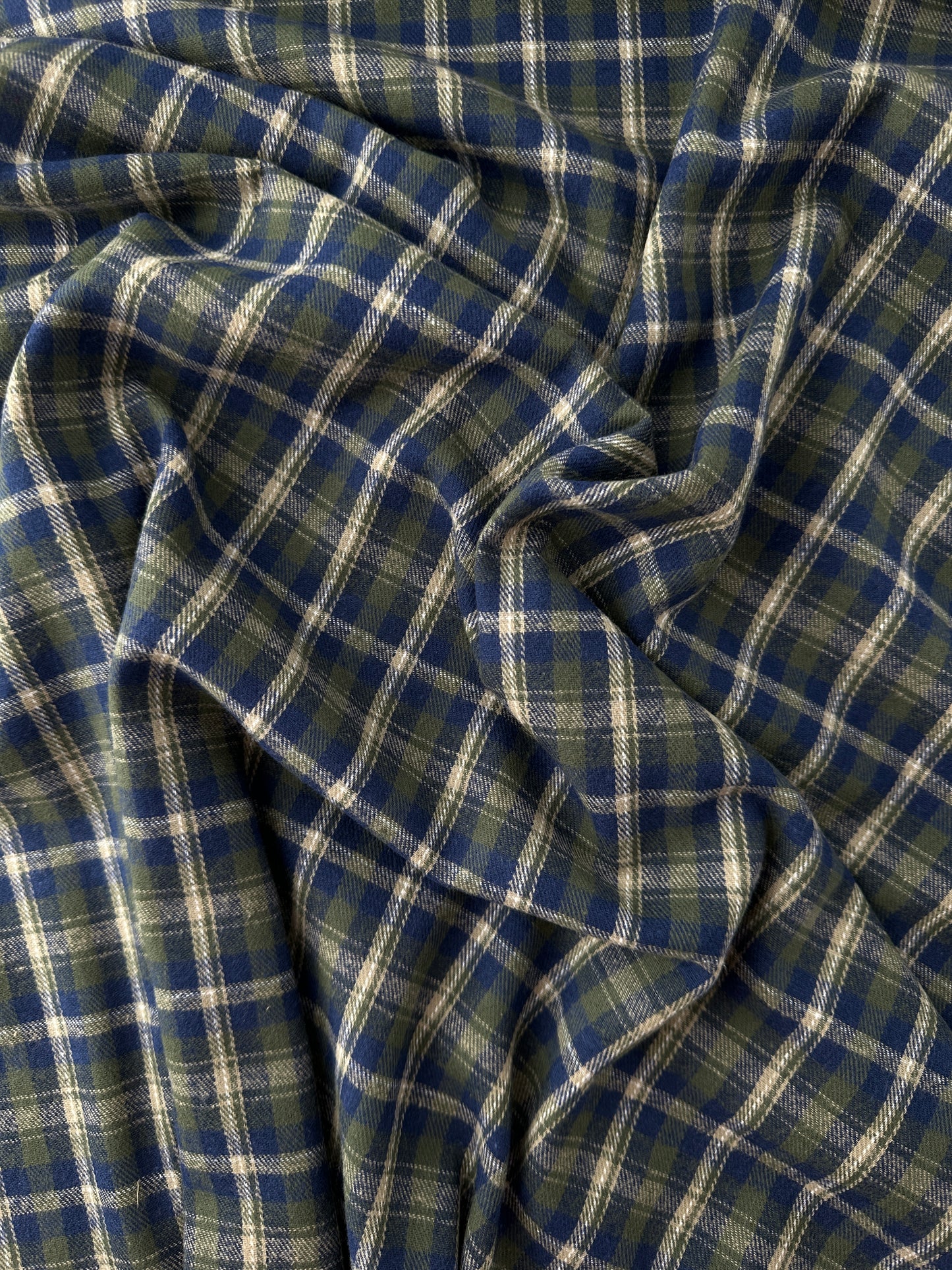 Cotton Flannel Yarn Dye, Plaid, Olive/Navy/Off-White