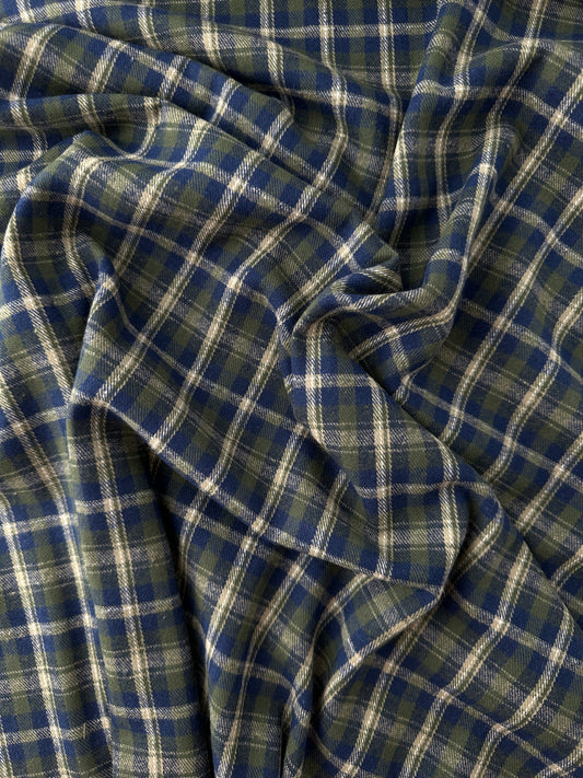 Cotton Flannel Yarn Dye, Plaid, Olive/Navy/Off-White