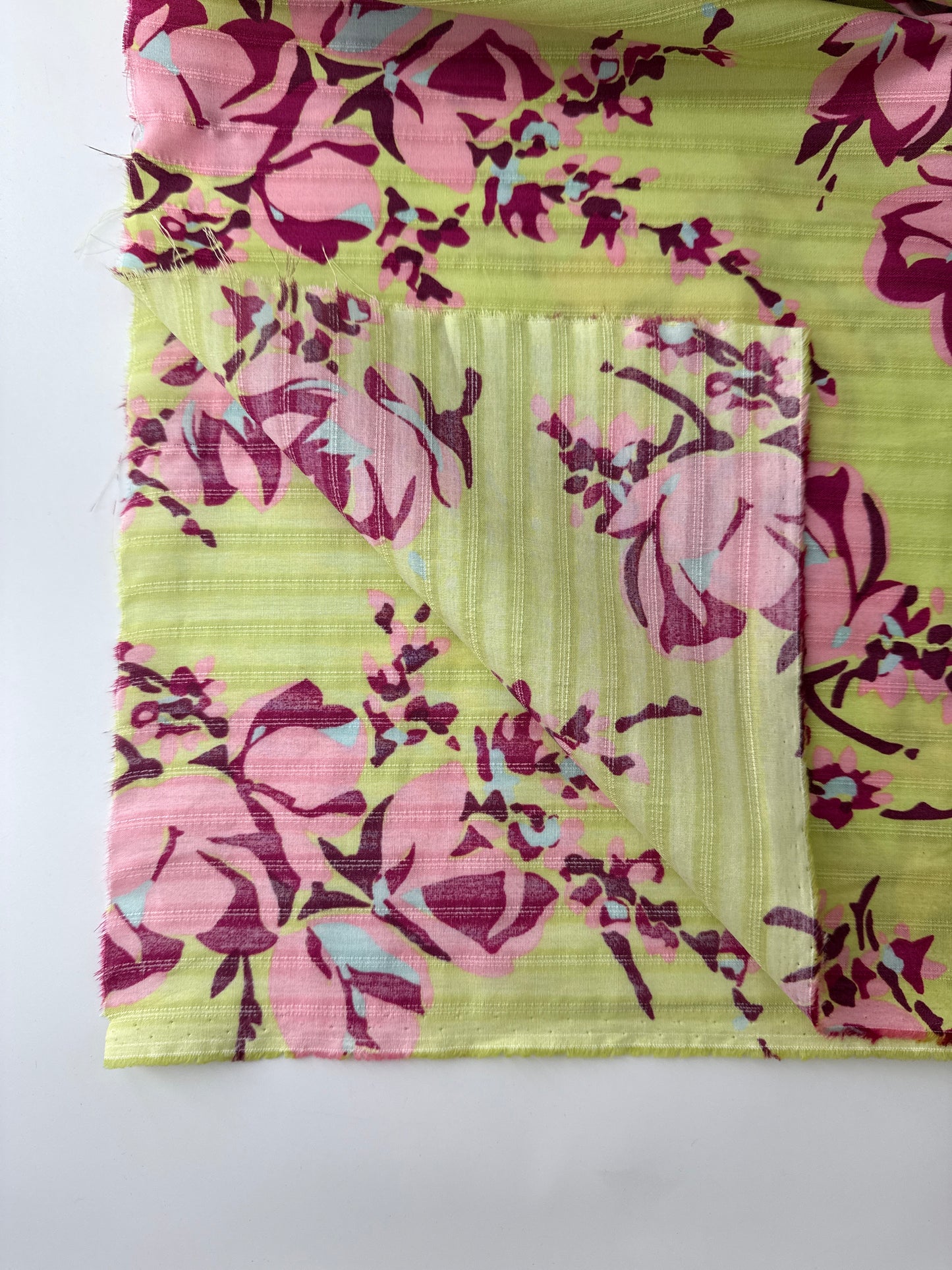Cotton Shirting, Citron & Pink Floral Print, 3.5 oz