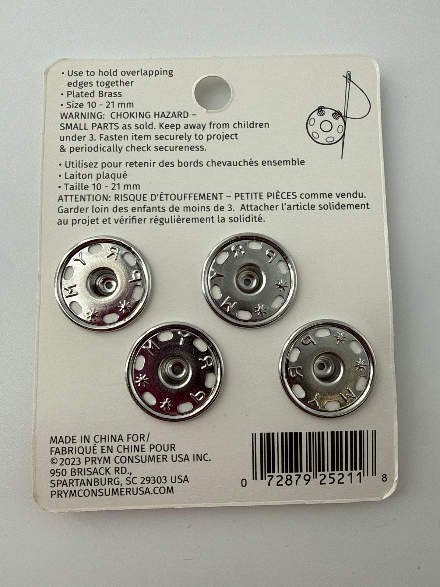 Dritz Sew-On Snaps, Nickel, 21mm