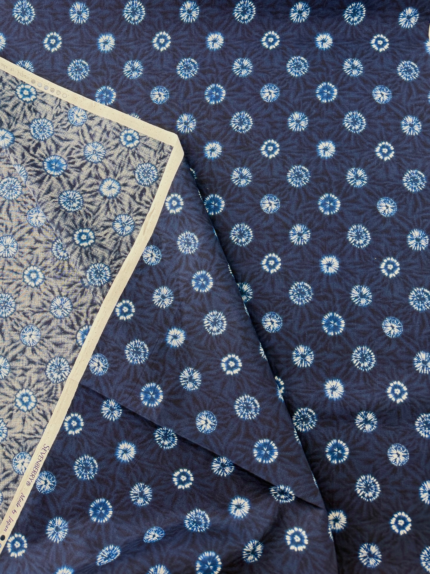 Sevenberry Cotton Shirting, Shibori Style - White Indigo Dots