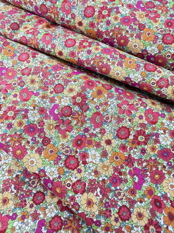 Kokka Cotton Lawn, Dense Floral - Bright Pink