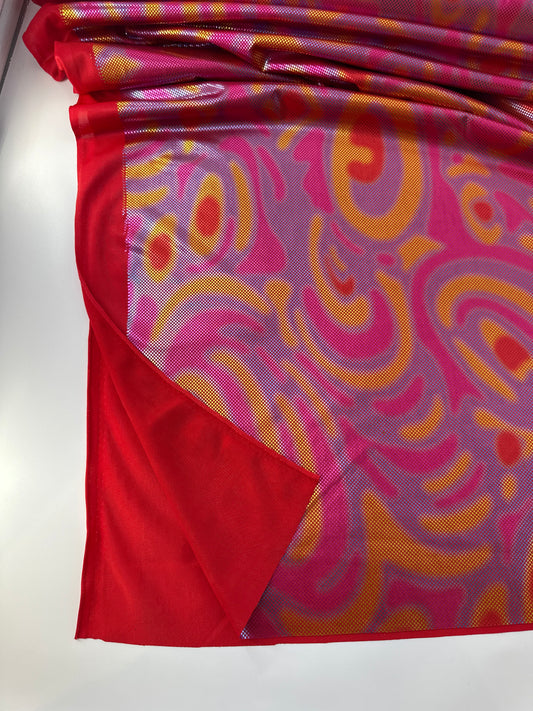 Polyester/Spandex Knit, Heat Wave Hologram Print, Pink/Lavender/Gold