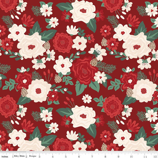 Riley Blake Cotton Sheeting, Evergreen Wishes Main - Red