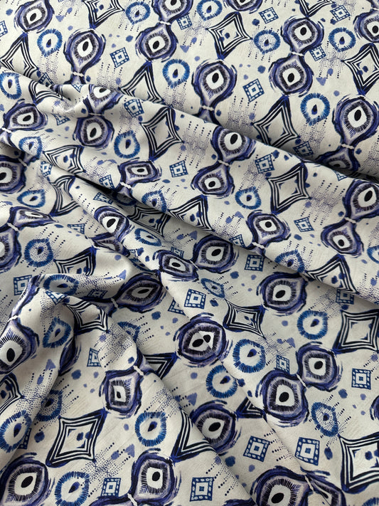 Cotton Sheeting, Mirrors, White/Blue