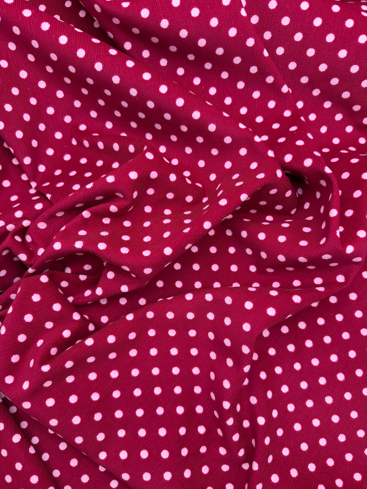 Corduroy, Cotton, 21 wale, Raspberry Polka-Dot