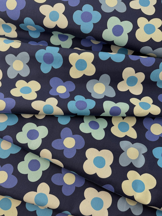 Kokka Cotton Oxford, Retro Charm Flowers - Blue