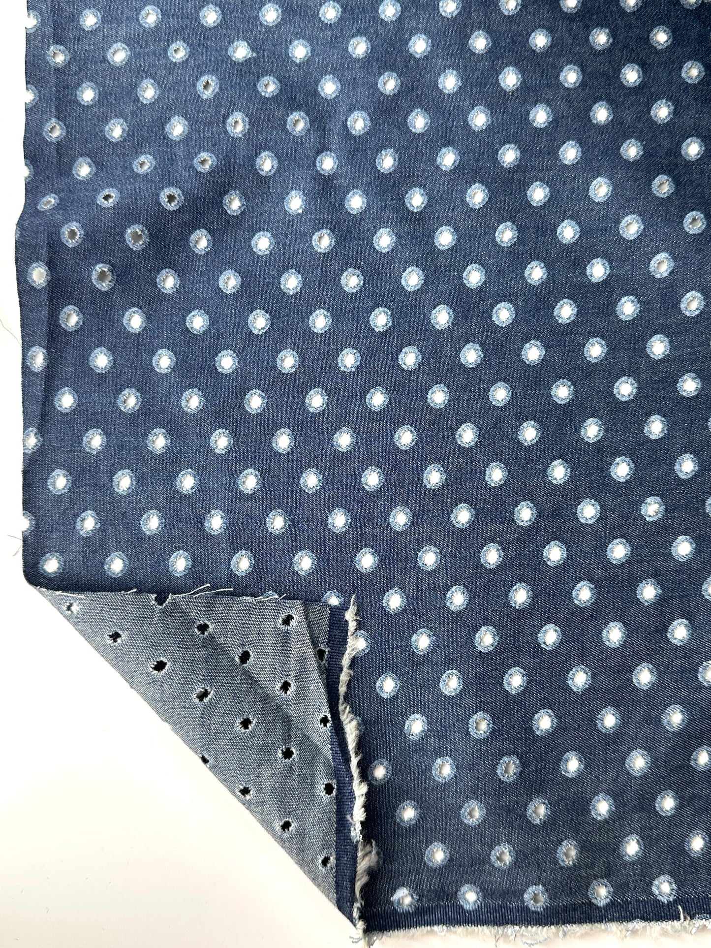 Chambray, Cotton, Indigo Burn-Out Dots