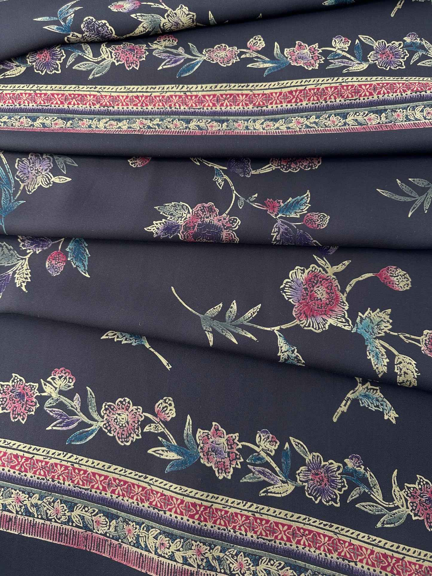 Designer Deadstock Silk Chiffon, Brown Floral