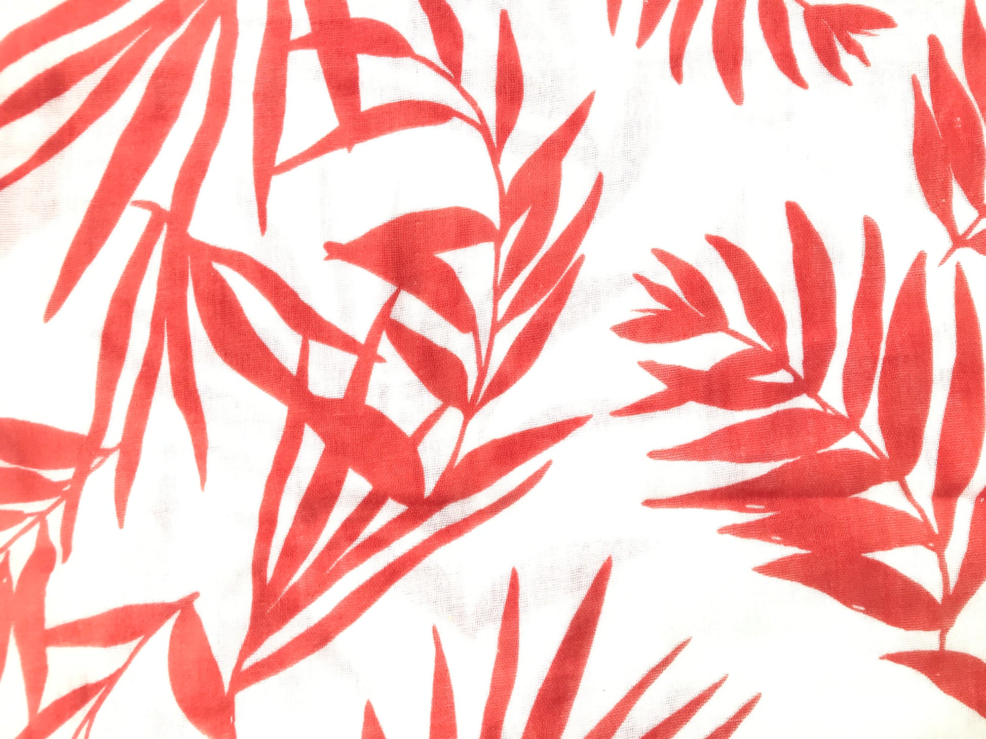 Cotton Double Gauze Tropical Leaf Print – White/Orange