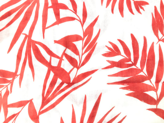 Cotton Double Gauze Tropical Leaf Print – White/Orange