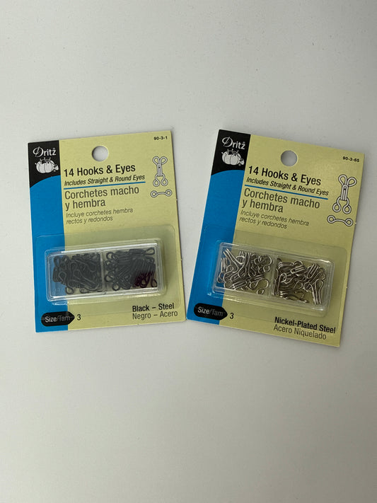 Hook & Eye Closures, Size 3, 14 sets