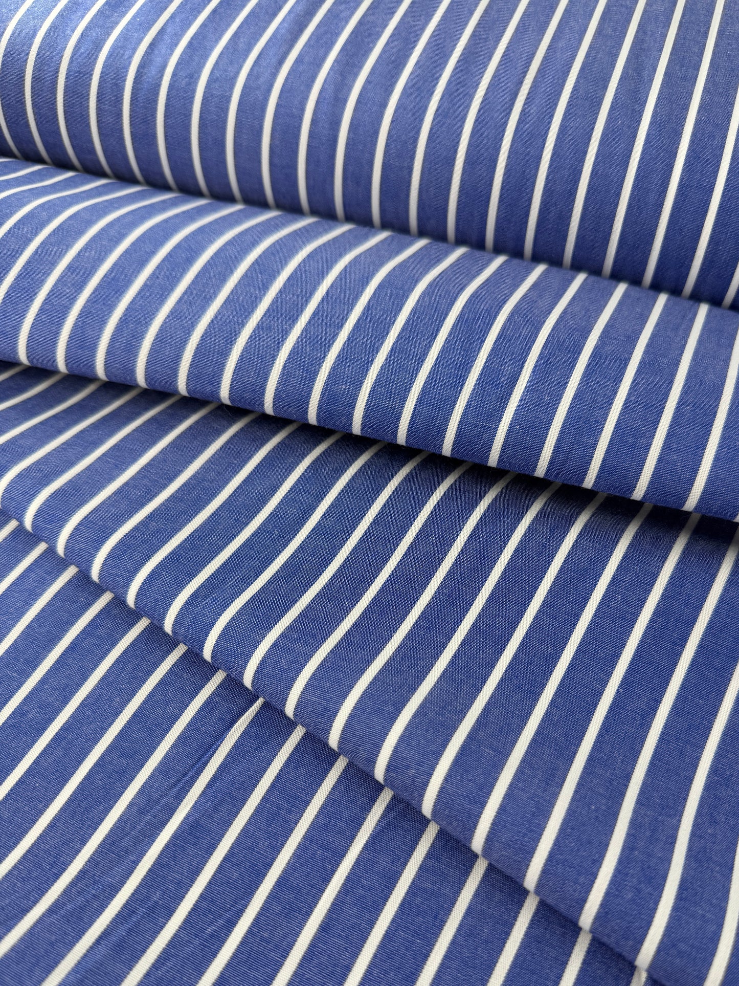 Cotton Shirting, Bright Blue Stripe