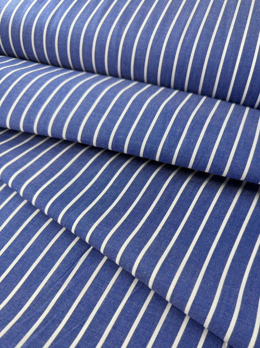 Cotton Shirting, Bright Blue Stripe