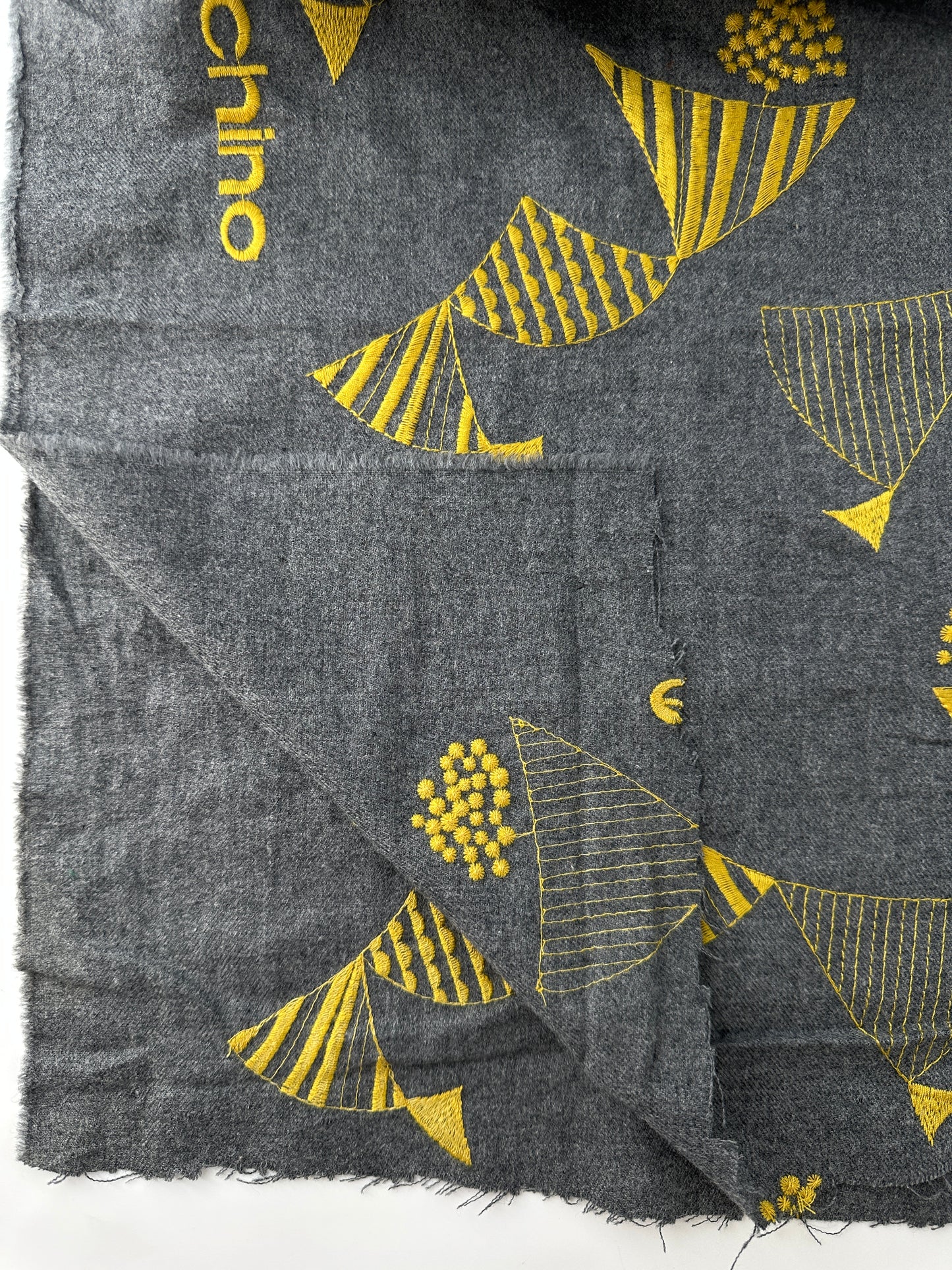 Japanese Cotton Flannel, Embroidered, Heather Grey/Gold, 4.6 oz