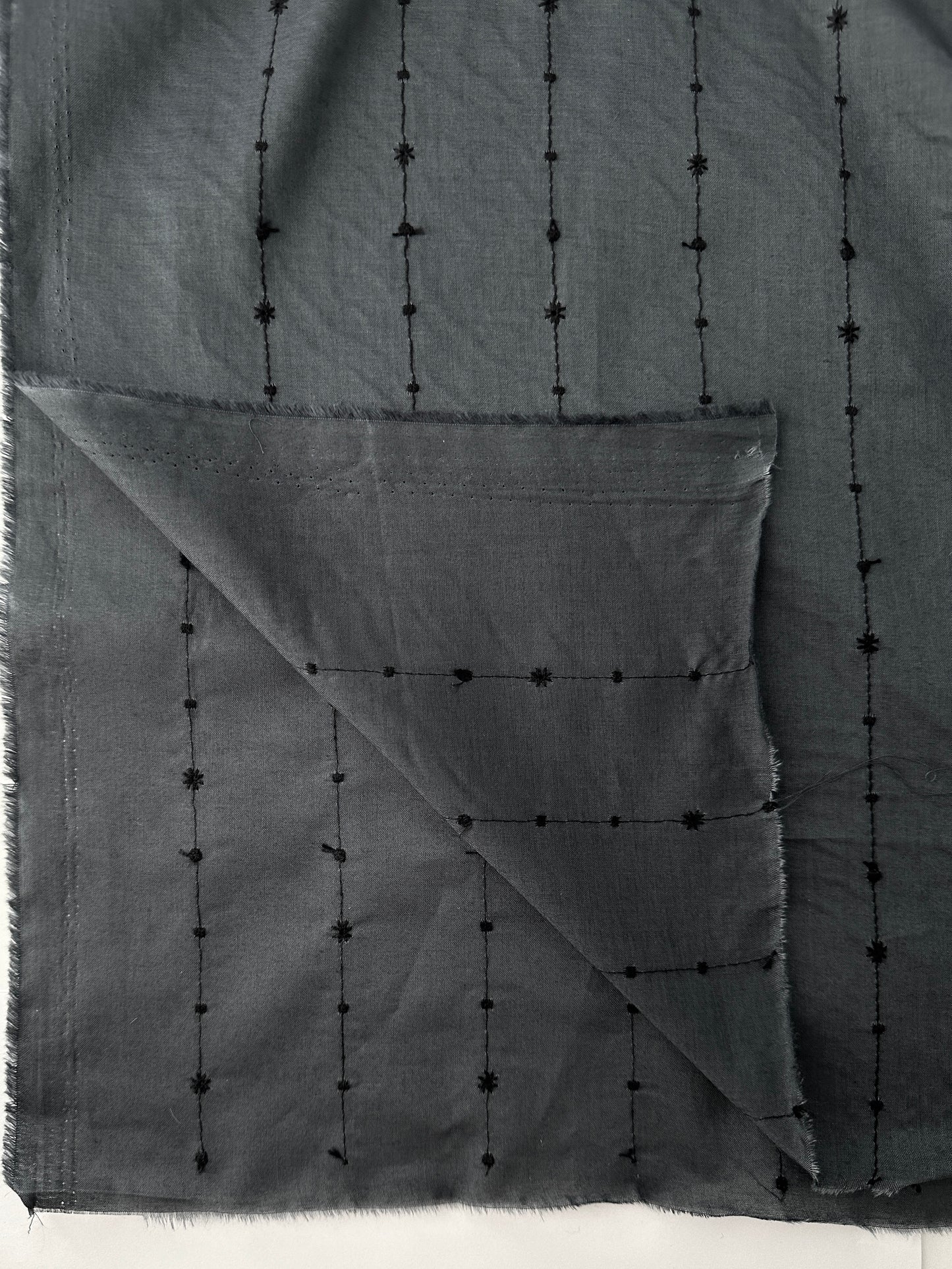 Japanese Embroidered Cotton, Vertical Stripe – Charcoal Gray