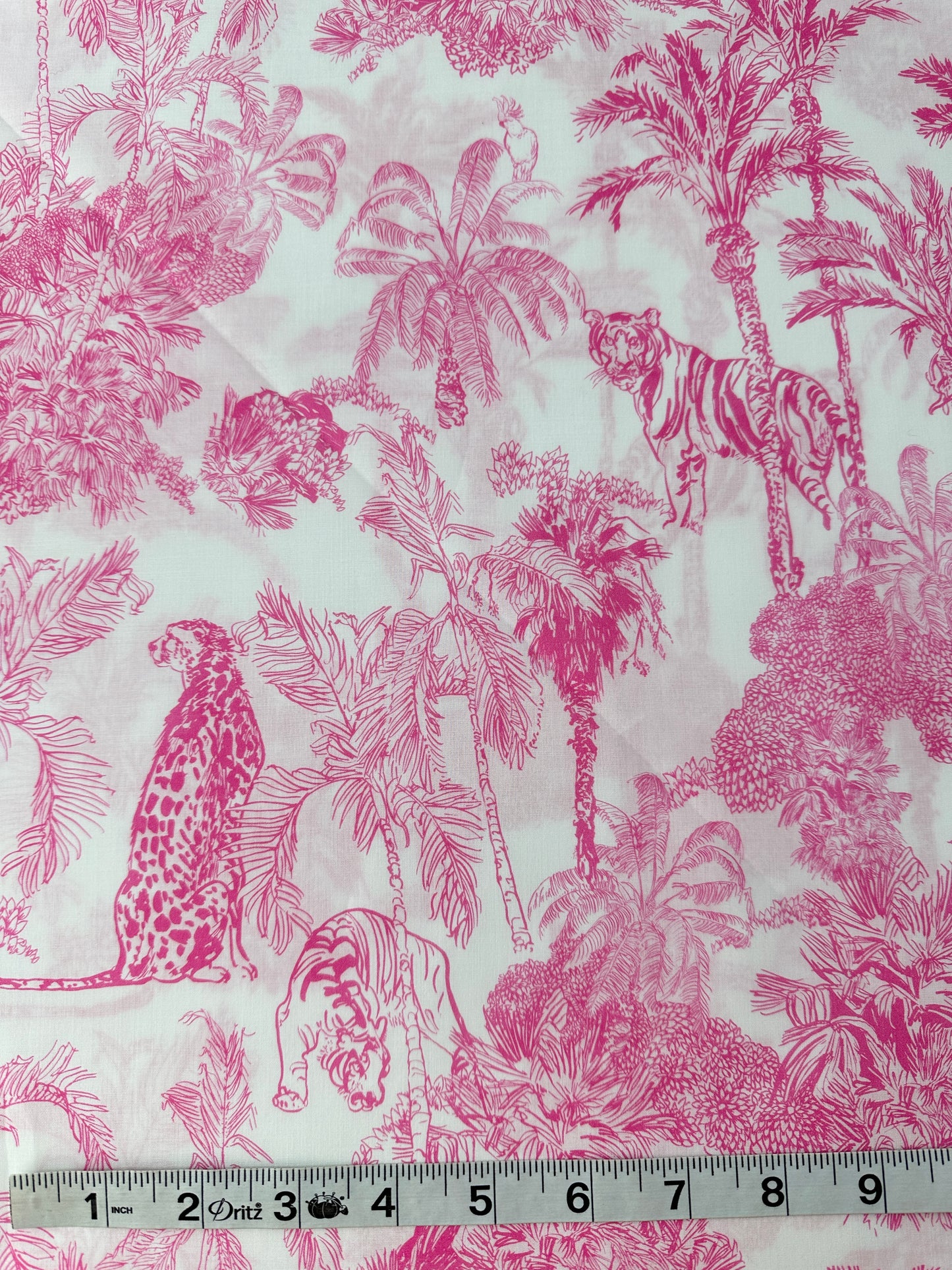 Italian Cotton Lawn, Tropical Toile, White & Bright Pink, 2 oz