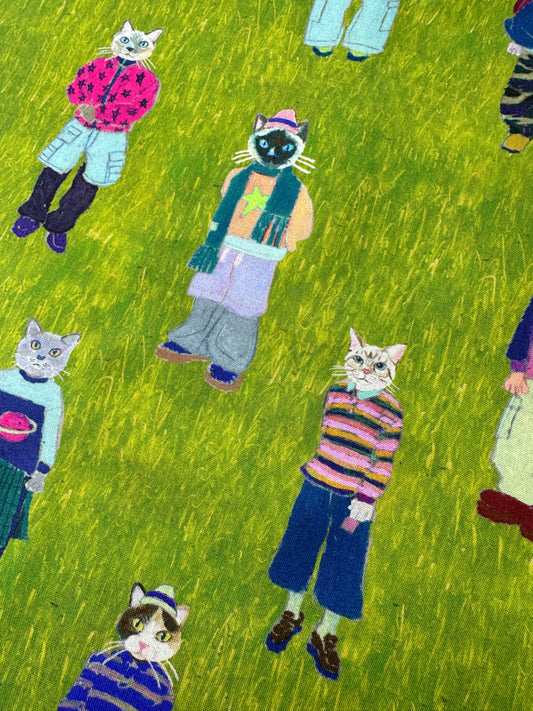 Japanese Cotton, Sheeting, Cats in Cargos – Violet