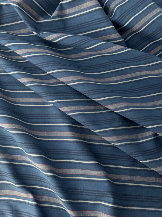 Cotton Shirting, Stripe, Medium Blue