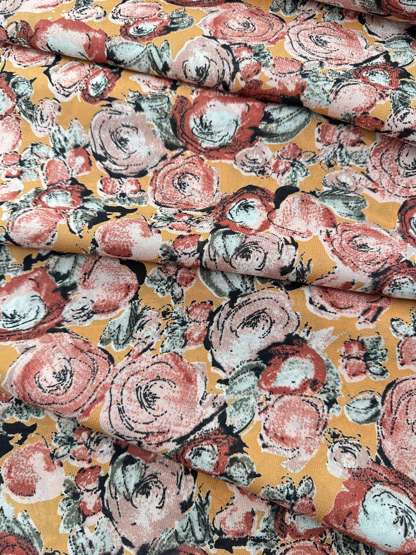 Rayon Chiffon Print, Floral, Peach