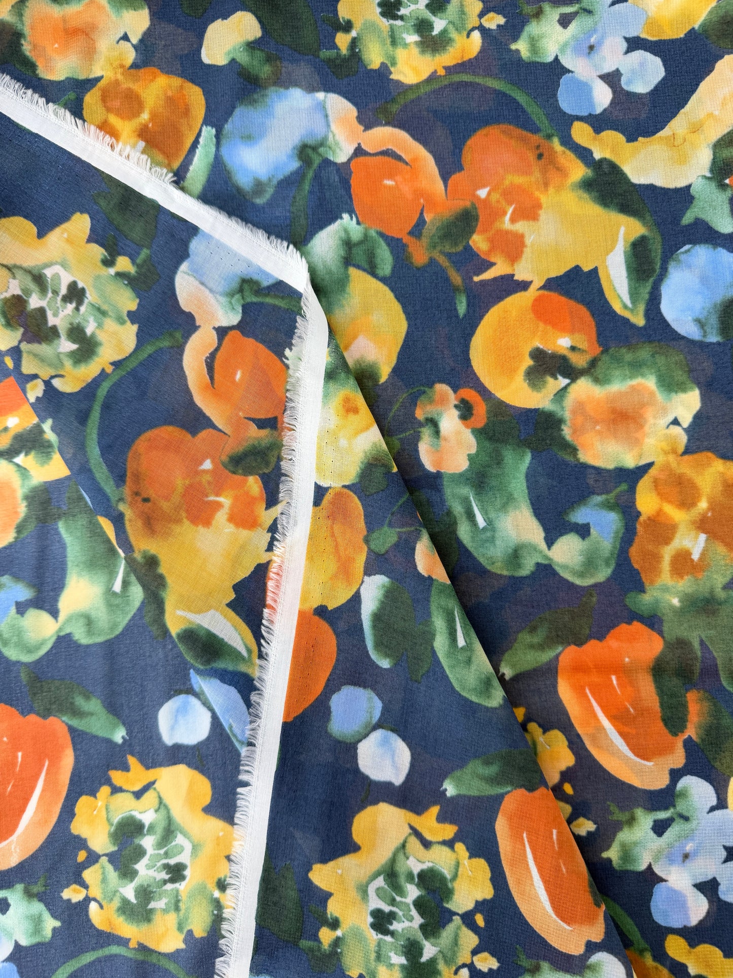 Hokkoh Cotton Voile, Watercolor Floral - Navy