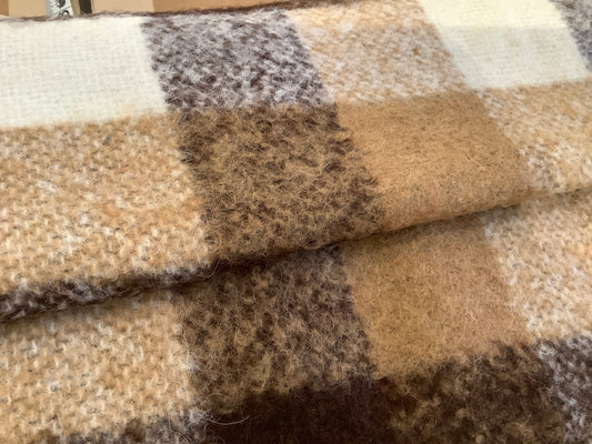 Italian Wool, Multi Colored Check, Camel/Brown/Creme