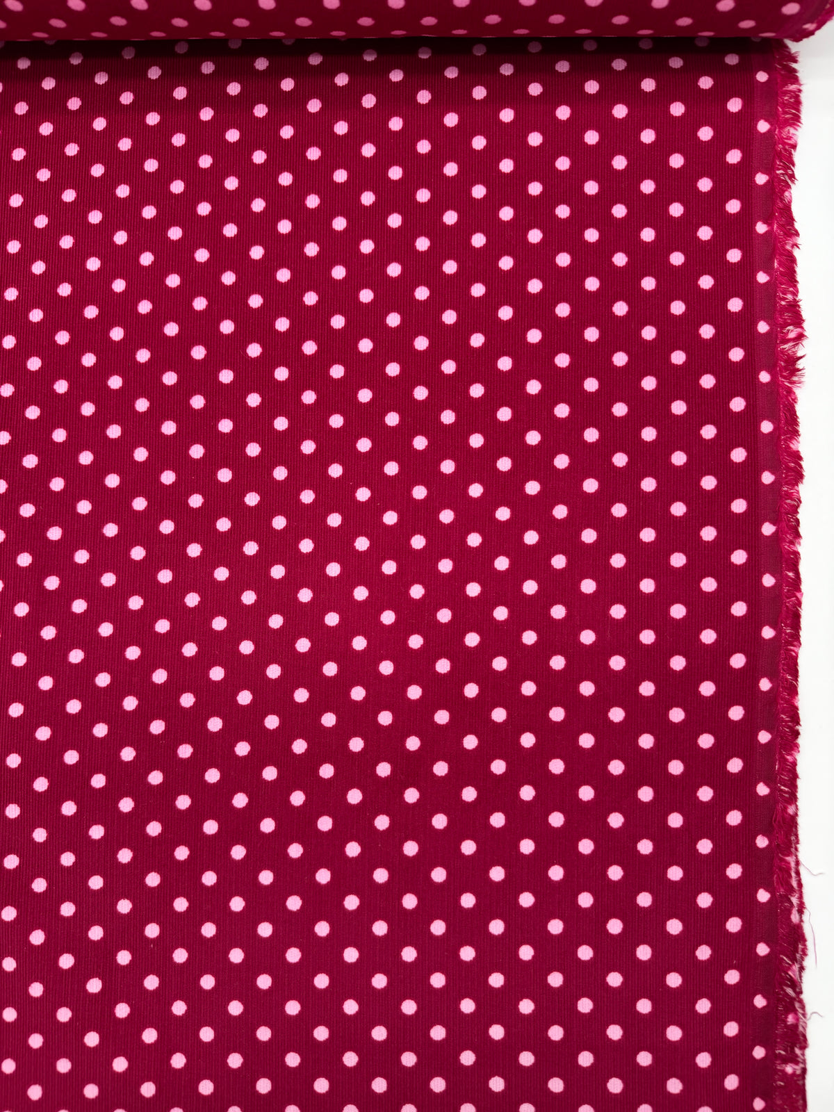 Corduroy, Cotton, 21 wale, Raspberry Polka-Dot