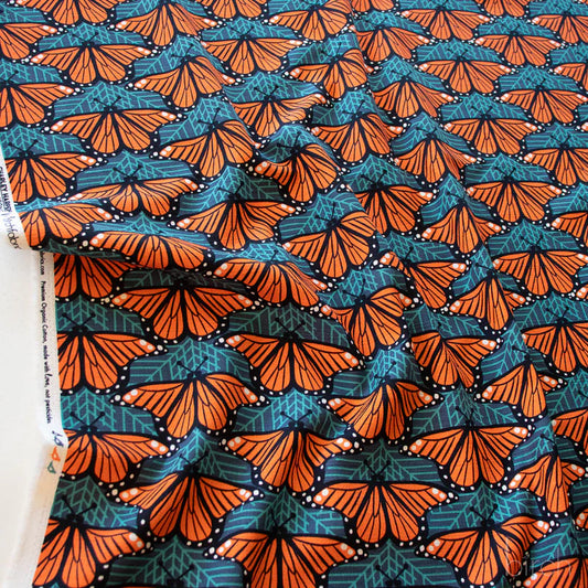 Birch Organic Cotton Barkcloth, Monarch Butterflies