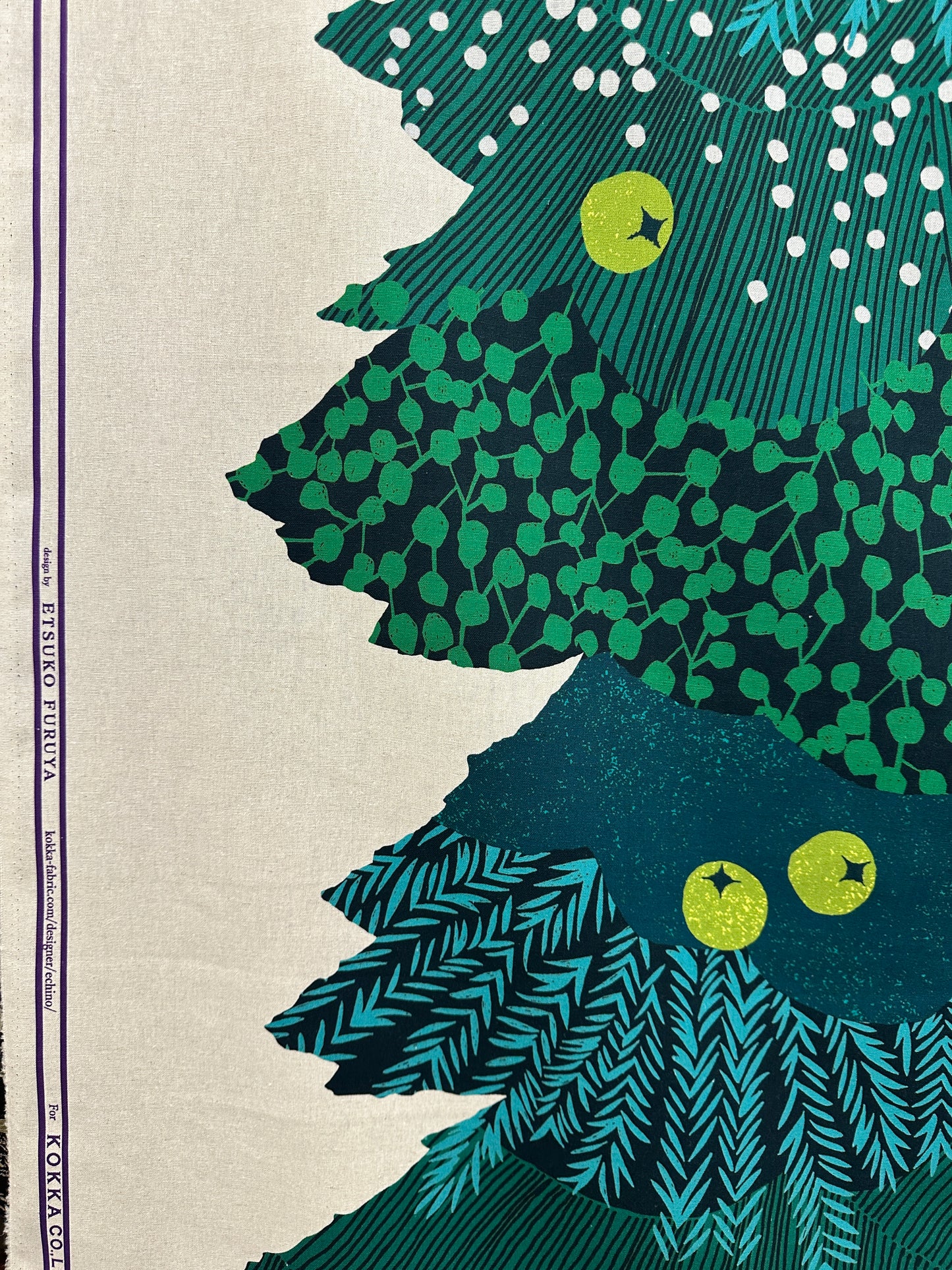 Japanese Cotton Linen Canvas Panel Print, Holiday Trees