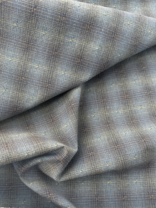 Japanese Cotton Yarn Dye Dobby, Bitter Check - Blue/Gray Ombre Plaid
