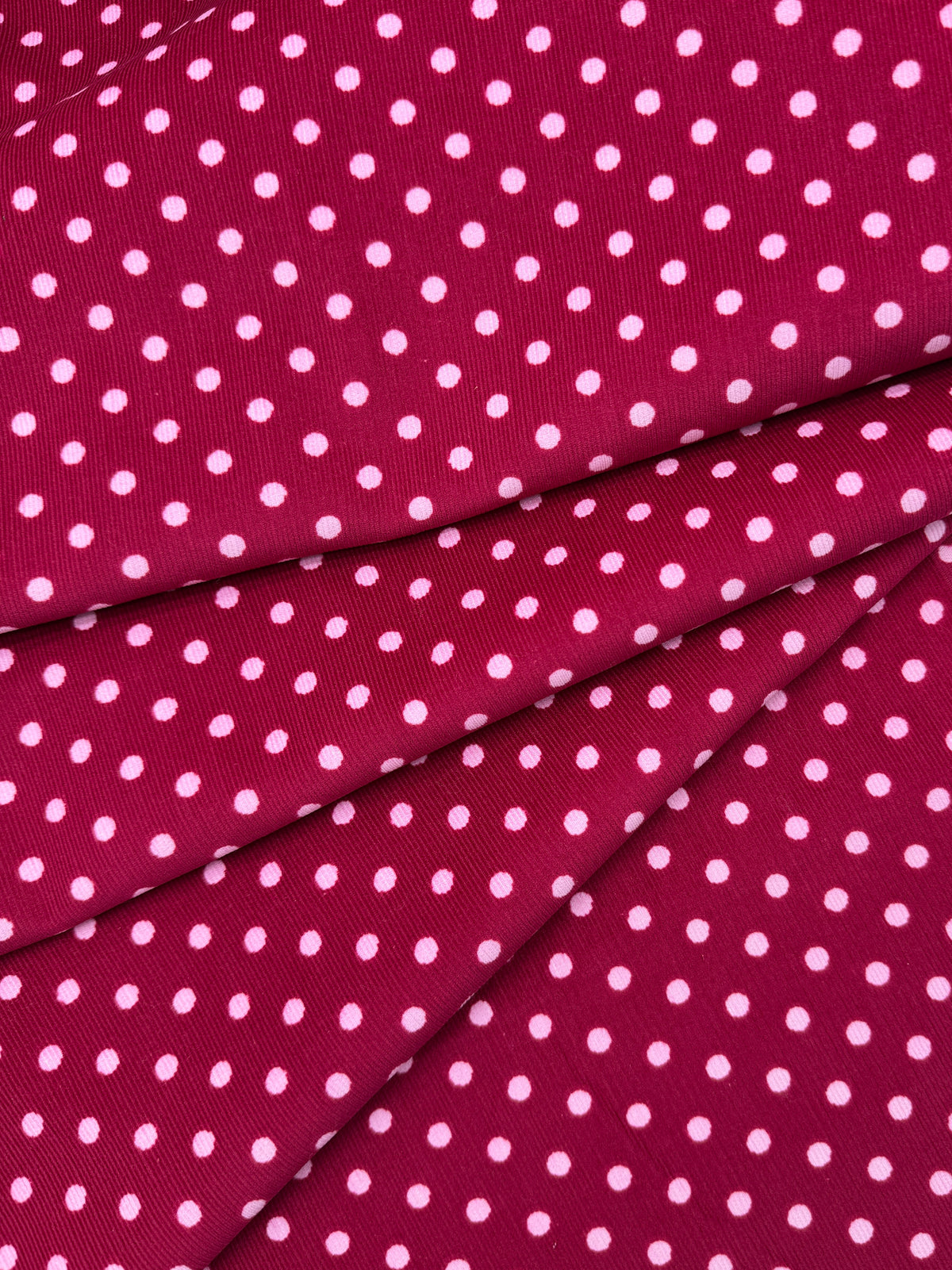 Corduroy, Cotton, 21 wale, Raspberry Polka-Dot