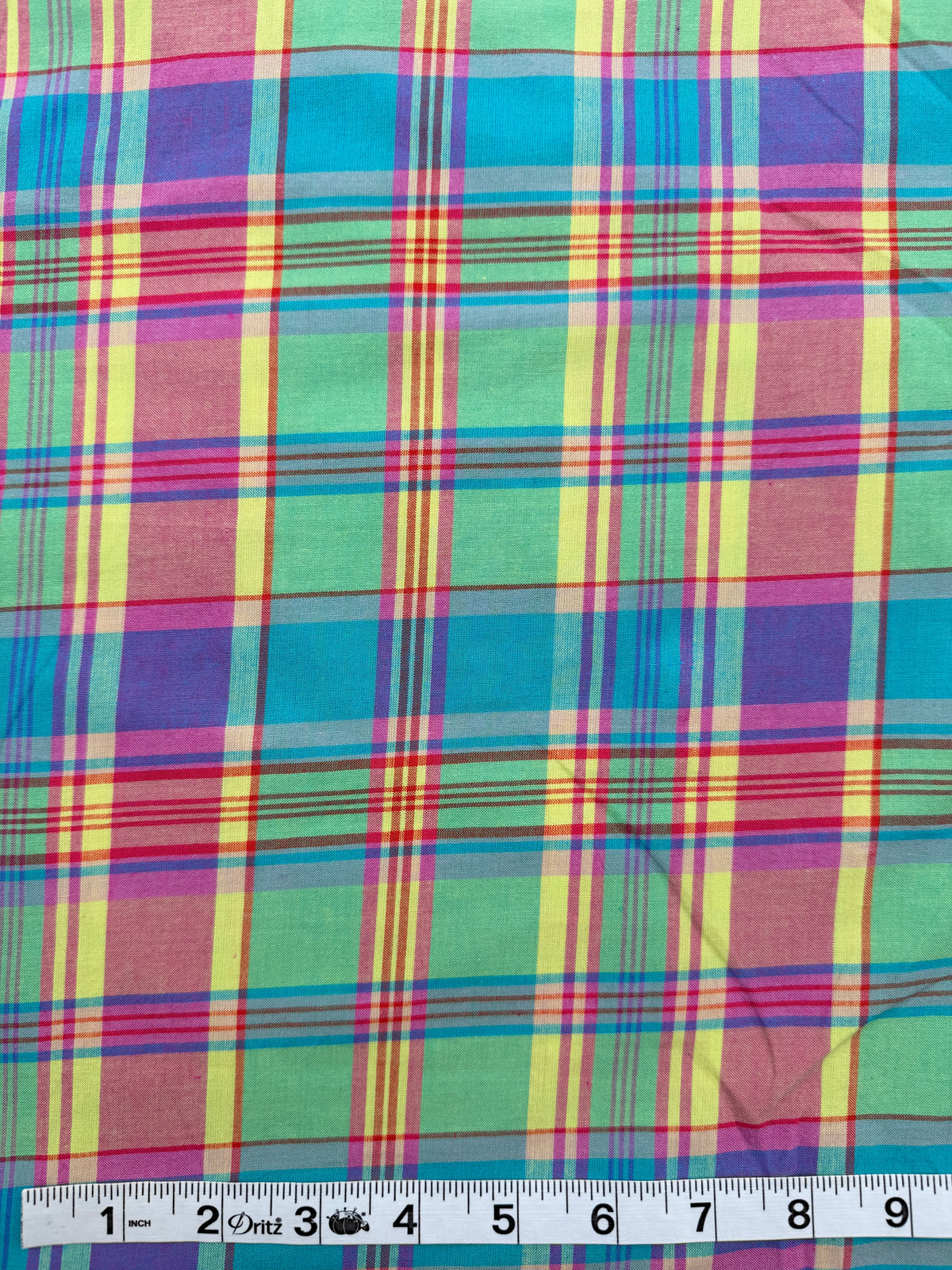 Cotton Yarn Dye Madras Check - Leaf Green/Aqua/Purple