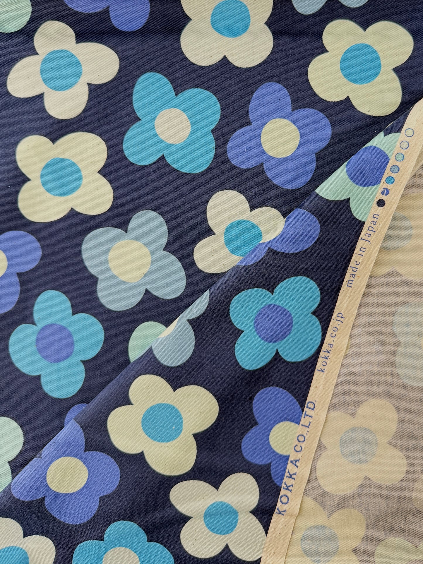 Kokka Cotton Oxford, Retro Charm Flowers - Blue