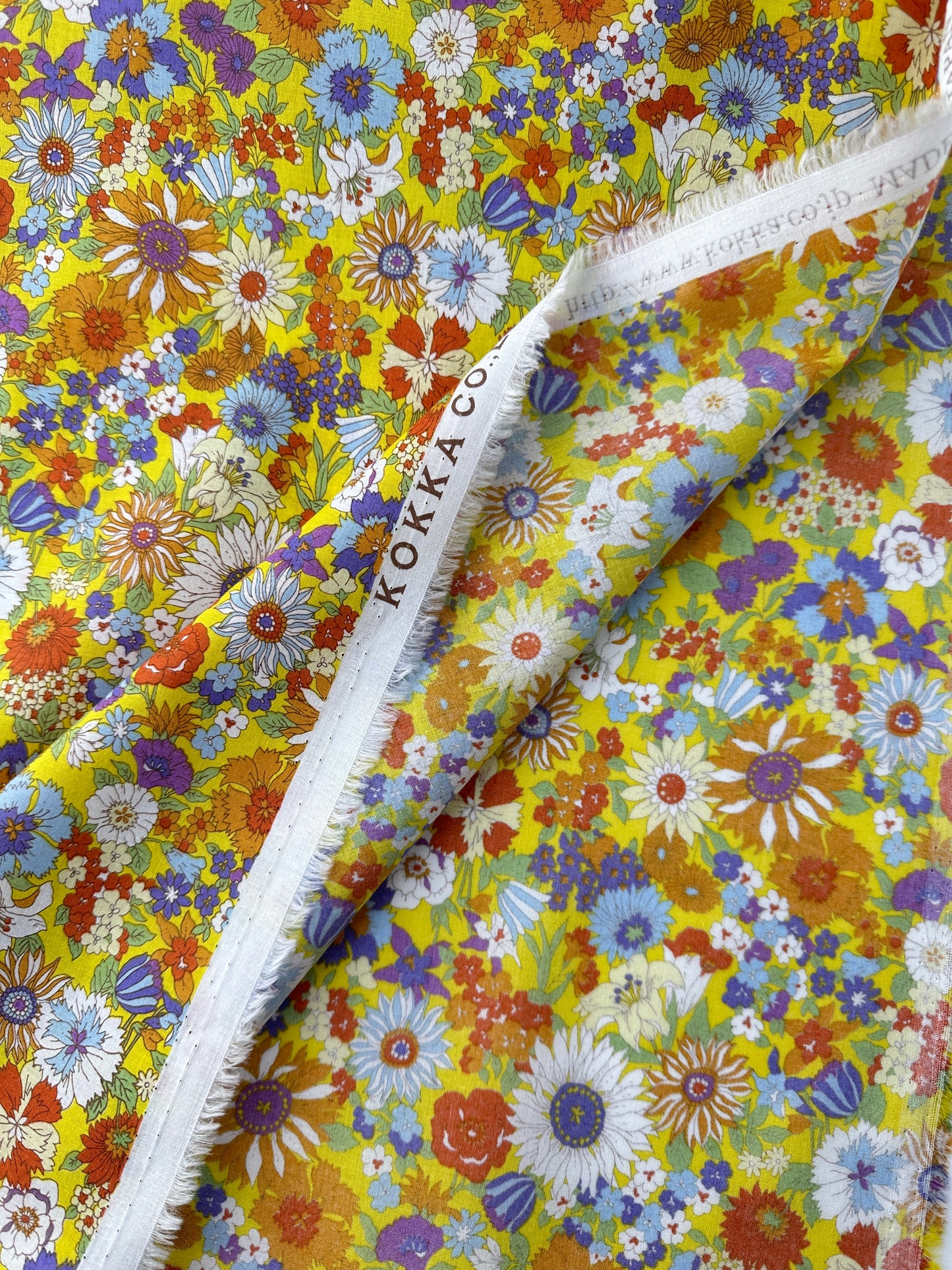 Kokka Cotton Lawn, Multicolor Floral - Yellow