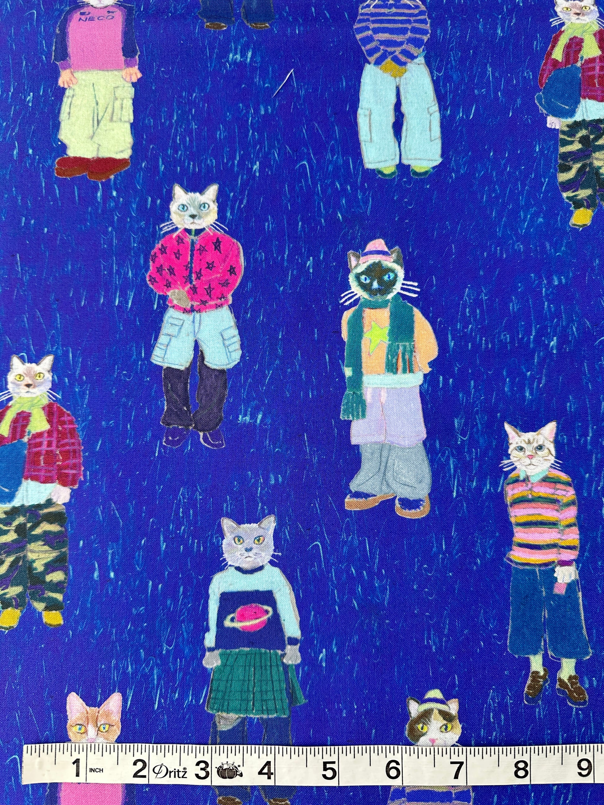 Japanese Cotton, Sheeting, Cats in Cargos – Violet