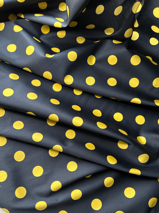 Cotton Stretch Poplin, Polka Dot, Navy/Gold