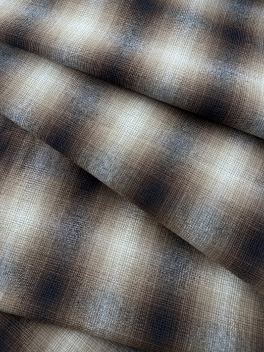 Japanese Cotton Yarn Dye Shirting, Brown Ombre Plaid