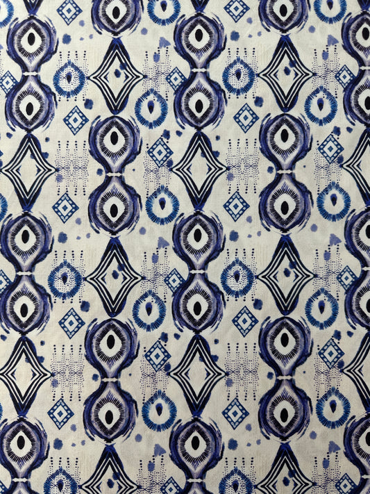 Cotton Sheeting, Mirrors, White/Blue