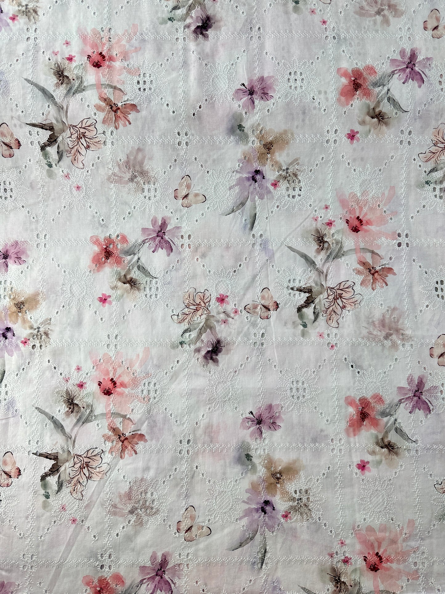 Cotton Lawn Eyelet Digital Print, Lavender Watercolor, 3.1 oz