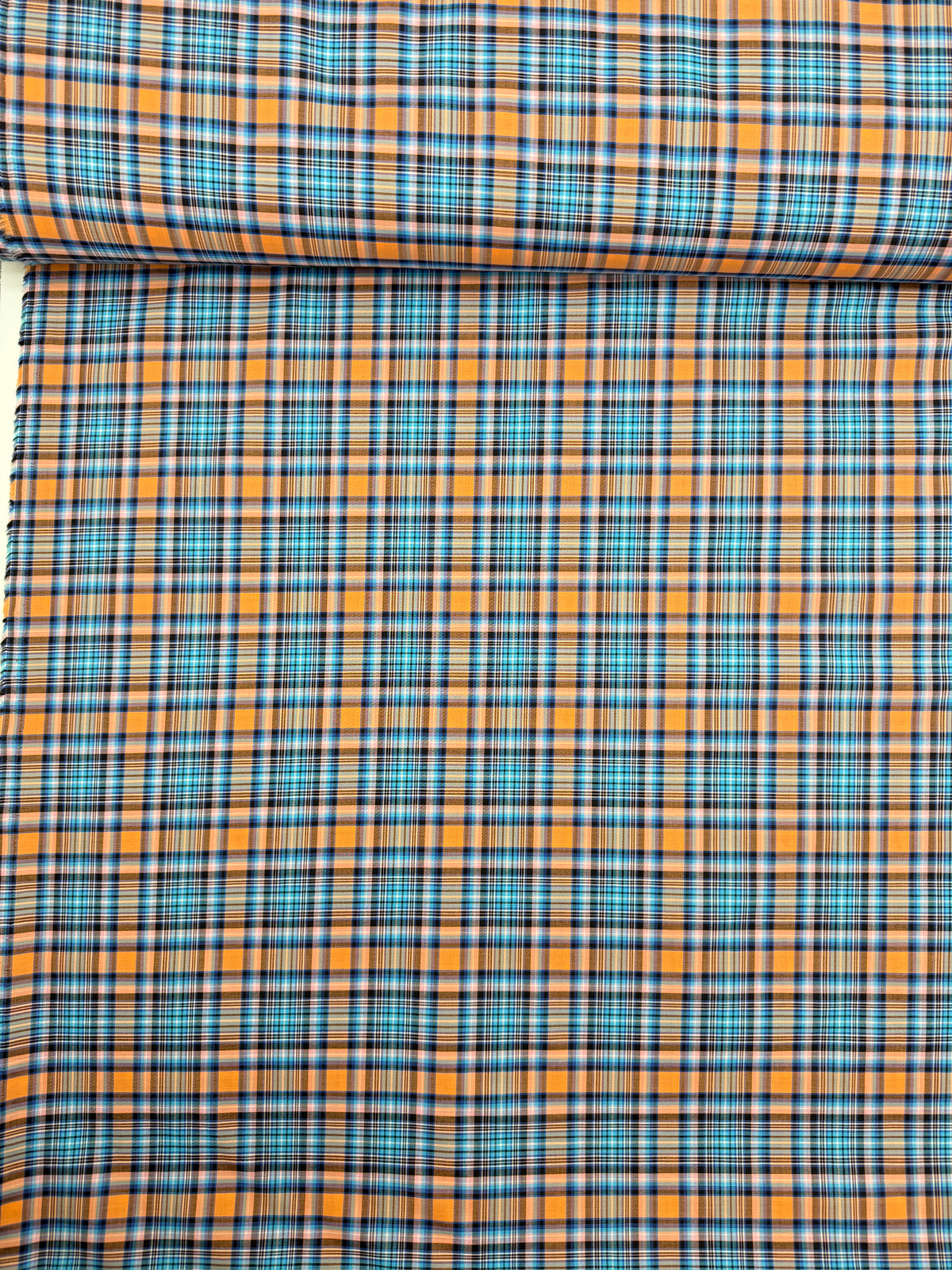 Cotton Shirting Yarn Dye Check - Black/Aqua/Melon