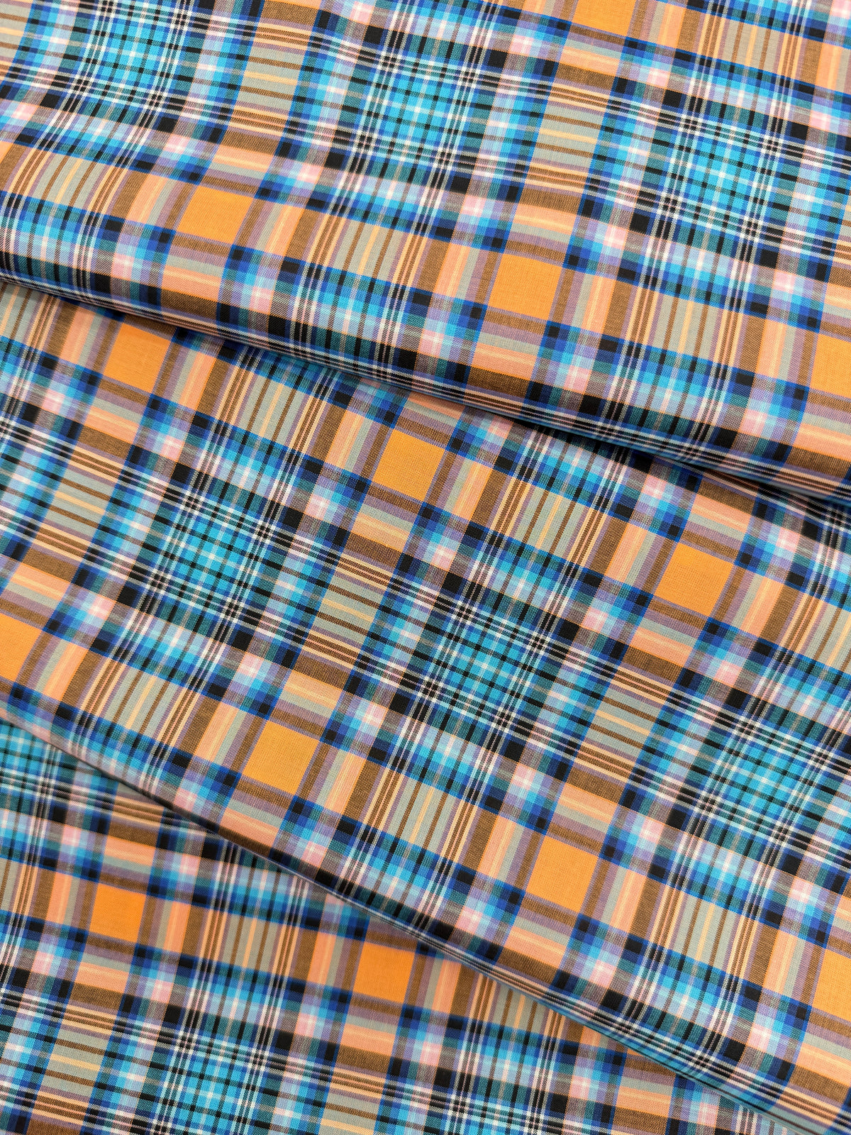 Cotton Shirting Yarn Dye Check - Black/Aqua/Melon